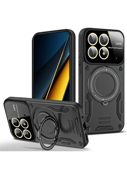 Xiaomi Redmi Mi 14T Pro Uyumlu Kamera Korumalı Dönebilen Magsafe Halka Standlı Tank Kılıf