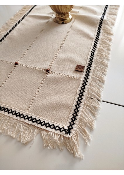 Buldan Cendere Bezi Dantelli Kahve Boncuklu El Işi Antika Sacaklı 50 x 100 cm Runner