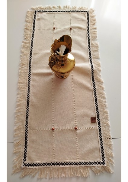 Buldan Cendere Bezi Dantelli Kahve Boncuklu El Işi Antika Sacaklı 50 x 100 cm Runner modelleri
