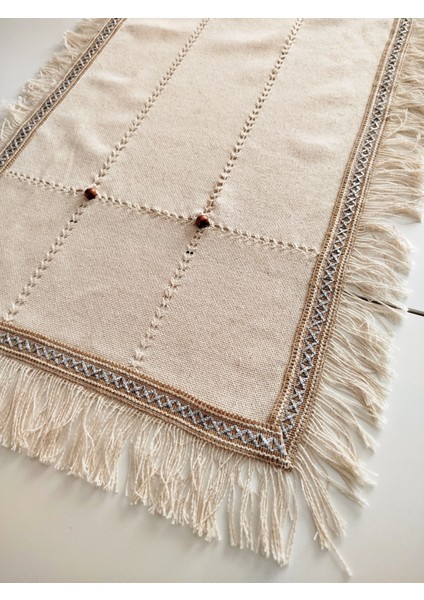 Buldan Cendere Bezi Dantelli Kahve Boncuklu El Işi Antika Sacaklı 50 x 100 cm Runner