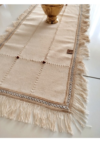 Buldan Cendere Bezi Dantelli Kahve Boncuklu El Işi Antika Sacaklı 50 x 100 cm Runner modelleri