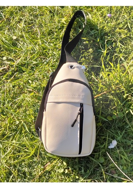 Kadın Krem Çapraz Askılı Göğüs Çantası Bölmeli Günlük Omuz Çantası, Bodybag