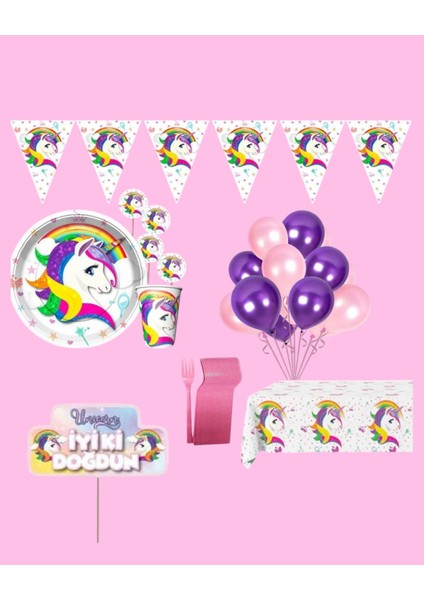 Unicorn 16 Kişilik Konuşma Balonlu Doğum Günü Parti Malzemeleri Seti