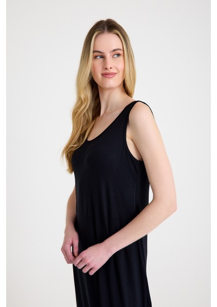 Askılı ve Dökümlü Rahat Kalıp Viskon Elbise modelleri