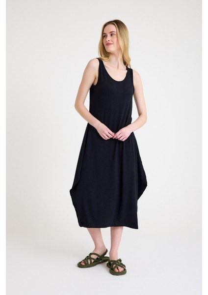 Askılı ve Dökümlü Rahat Kalıp Viskon Elbise indirimleri