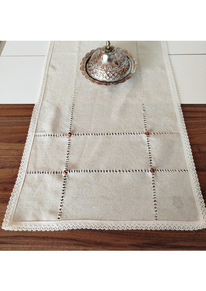Buldan Cendere Bezi Dantelli Kahve Boncuklu El Işi Antika Sacaklı 45 x 100 cm Runner fiyatları