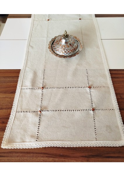 Buldan Cendere Bezi Dantelli Kahve Boncuklu El Işi Antika Sacaklı 45 x 100 cm Runner fırsatları