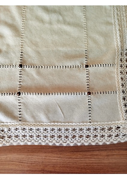 Buldan Cendere Bezi Dantelli Kahve Boncuklu El Işi Antika Sacaklı 45 x 100 cm Runner