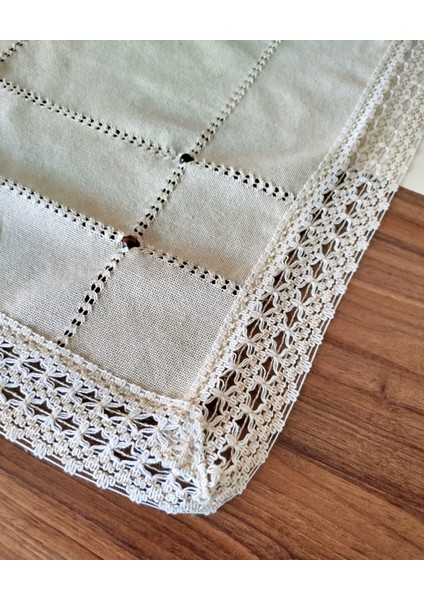 Buldan Cendere Bezi Dantelli Kahve Boncuklu El Işi Antika Sacaklı 45 x 100 cm Runner