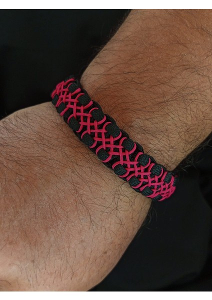 Paracord Pembe Hitit Işlemeli Bileklik