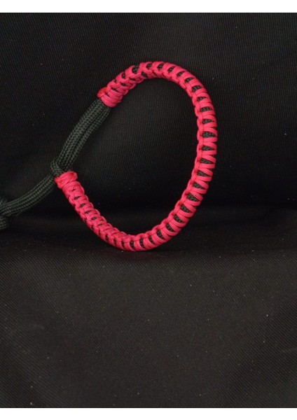 Paracord Pembe Ince Işlemeli Bileklik