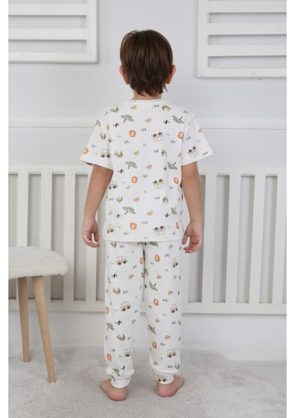 Isob Ekru Arslan Desenli %100 Pamuk Erkek Çocuk Kısa Kollu Pijama Takımı 3-8 Yaş 41314-E fiyatları