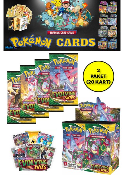 Pokemon Oyun Kartı Tcg Sword&shield Evolving Skies Booster Pack - 2 Paket (20 Kart)