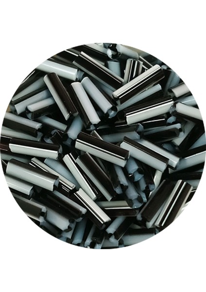 Uzun Boru Kesme Boncuk Çap 2mm Uzunluk 10 Mm - 20 Gram - Siyah Beyaz - Bnc251