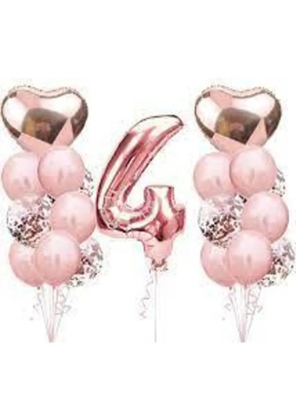 Kalpli Folyo 4 Yaş Rose Gold Doğum Günü Balon Seti