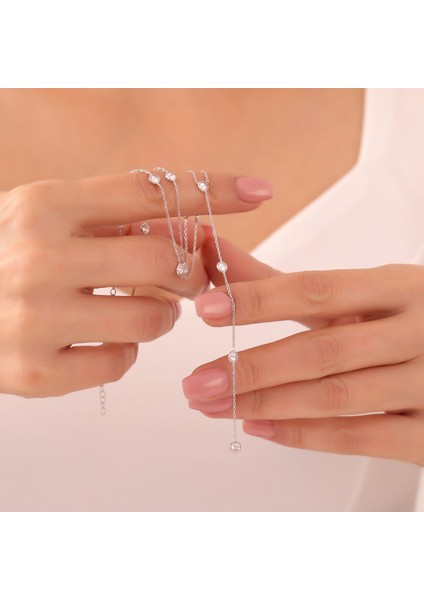 925 Ayar Gümüş Sallantılı Taşlı Choker Kolye