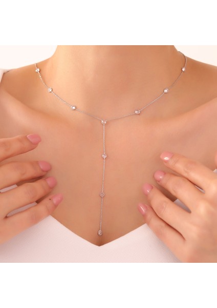 925 Ayar Gümüş Sallantılı Taşlı Choker Kolye