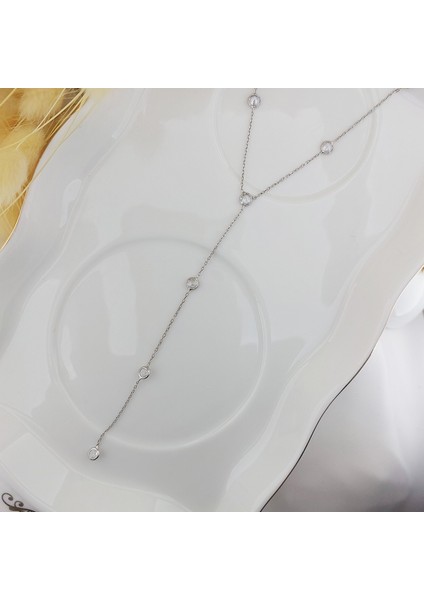 925 Ayar Gümüş Sallantılı Taşlı Choker Kolye