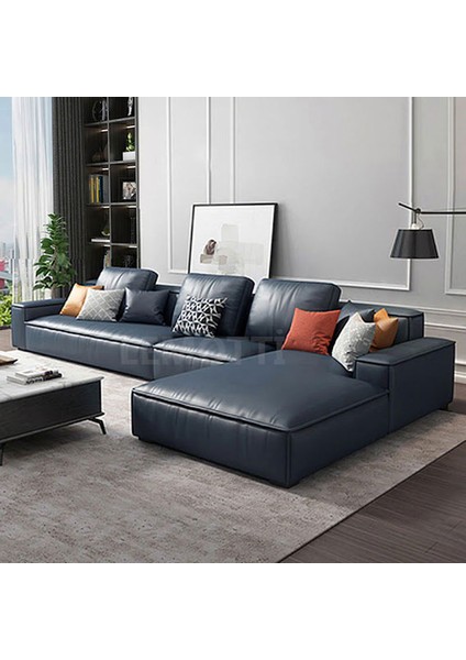 Limon' Dan Hakiki Deri Diamente Köşe Koltuk Füme