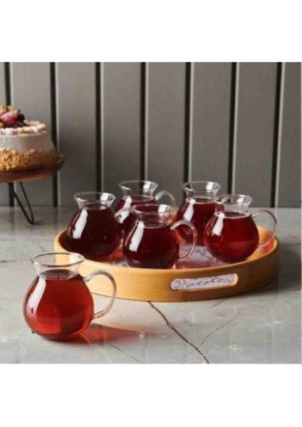 6'lı Borosilikat Cam Tombul Kulplu Keyfi Ala Çay Bardağı 220 ml