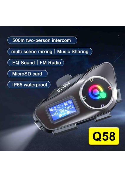 Q58 Max Intercom Kask Kulaklık Ekranlı Model Fm Radyo Özellikli 500 Metre Çekim Alanı