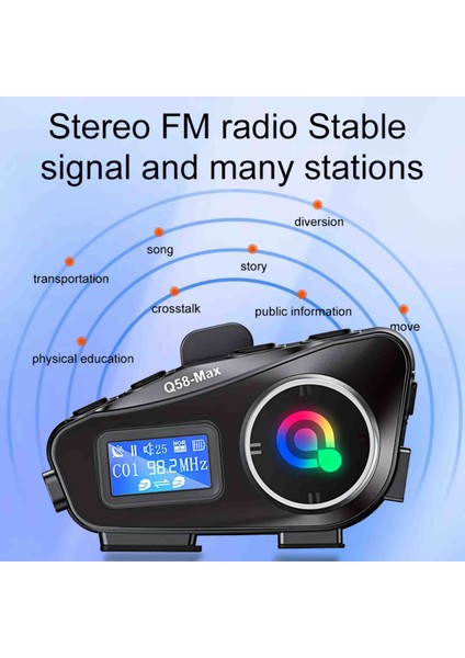 Q58 Max Intercom Kask Kulaklık Ekranlı Model Fm Radyo Özellikli 500 Metre Çekim Alanı