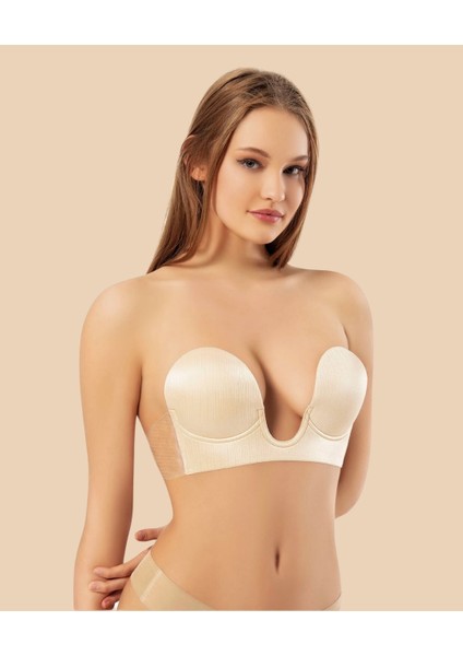 Intive Revolution Yeni Nesil Parlak Yüzeyli V Yaka Yanlardan Yapıştırma Hayalet Straplez Sütyen