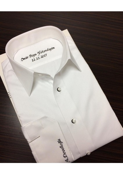 Kişiye Özel Dikim Ömür Boyu Yakandayım Isimli Nakışlı Erkek Gömlek
