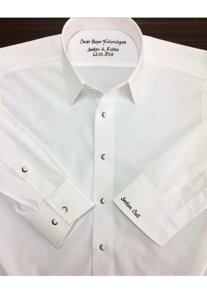 Kişiye Özel Dikim Ömür Boyu Yakandayım Isimli Nakışlı Erkek Gömlek fiyatları