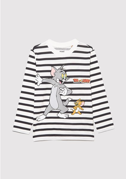 Tom ve Jerry Baskılı Çizgili Tişört 6610324-85308