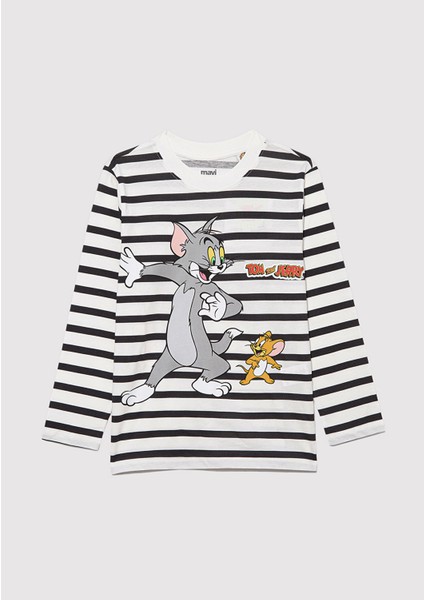 Tom ve Jerry Baskılı Çizgili Tişört 6610324-85308