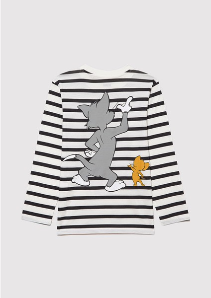 Tom ve Jerry Baskılı Çizgili Tişört 6610324-85308