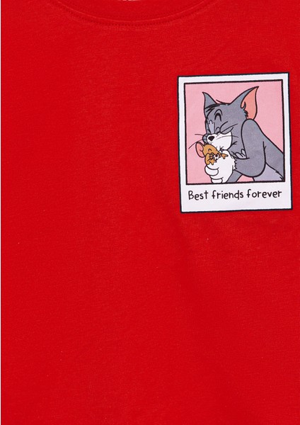 Tom ve Jerry Baskılı Kırmızı Tişört 7610318-70471