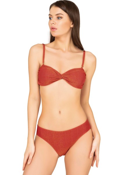 Kadın Bağlama Detaylı Straplez Kiremit Bikini Takımı
