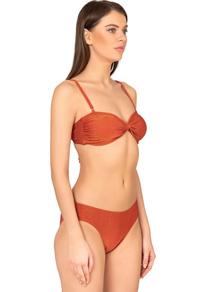 Kadın Bağlama Detaylı Straplez Kiremit Bikini Takımı modelleri