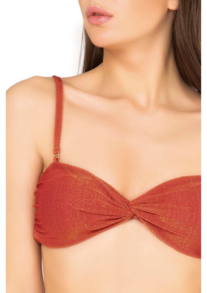 Kadın Bağlama Detaylı Straplez Kiremit Bikini Takımı fırsatları