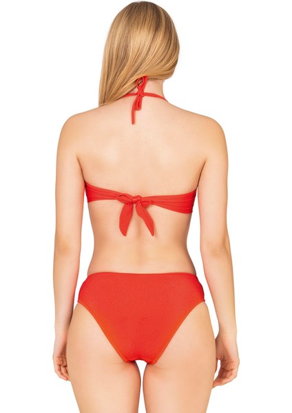 Kadın U Aksesuarlı Nar Çiçeği Dokulu Straplez Bikini Takımı fiyatları