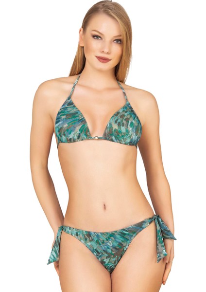Kadın Üçgen Yarım Dolgulu Simli Bikini Takımı