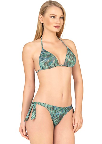 Kadın Üçgen Yarım Dolgulu Simli Bikini Takımı