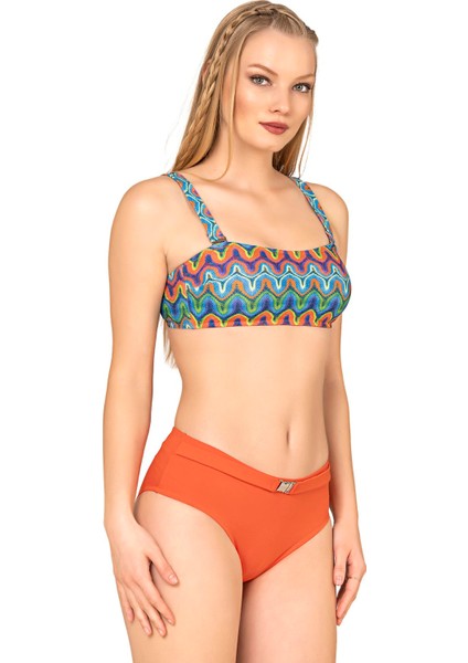 Kadın Dokulu Desenli Straplez Bikini Takımı modelleri