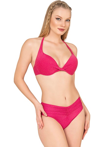 Kadın Büzgü Detaylı Destekli Pembe Bikini Takımı modelleri