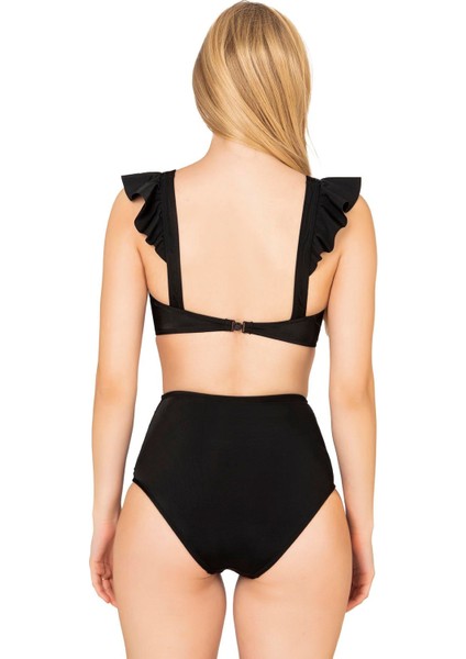 Kadın Fırfırlı Ip Detaylı Yüksek Bel Bikini Takımı