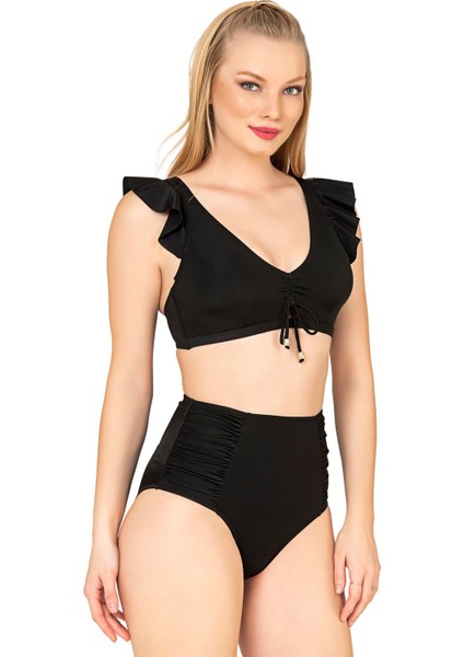 Kadın Fırfırlı Ip Detaylı Yüksek Bel Bikini Takımı