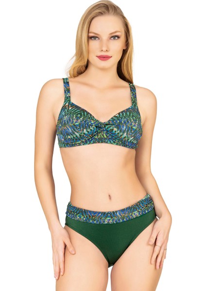 Kadın Yüksek Bel Toparlayıcı Yeşil Parıltılı Bikini Takımı