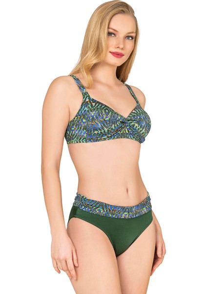 Kadın Yüksek Bel Toparlayıcı Yeşil Parıltılı Bikini Takımı modelleri