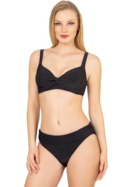 Kadın Toparlayıcı Bağlama Detaylı Siyah Bikini Takımı