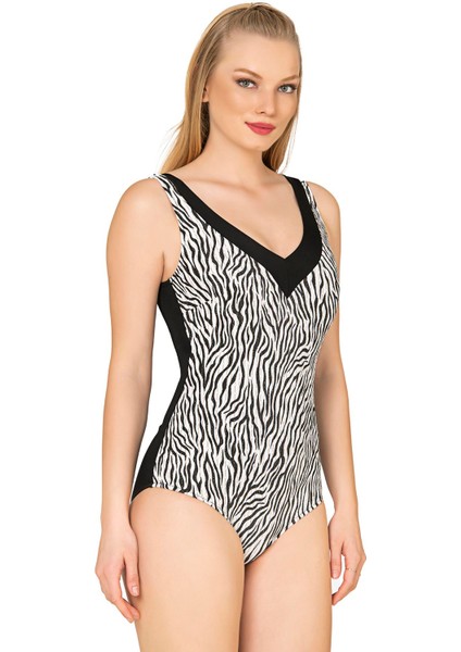 Kadın Zebra Desenli Parıltılı Toparlayıcı V Kesim Mayo modelleri