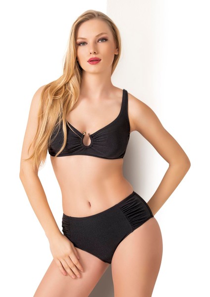 Kadın Toparlayıcı Aksesuarlı Siyah Bikini Takımı