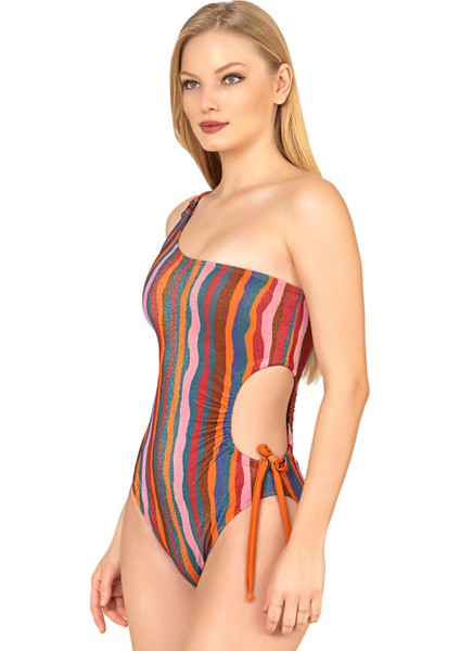 Kadın Renkli Desenli Tek Omuz Mayo fiyatları