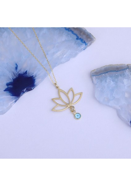 925 Ayar Gümüş Mavi Sallantılı Taşlı Lotus Kolye modelleri